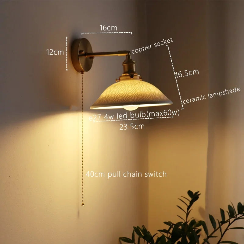 Afralia™ Ceramic Copper LED Wall Lamp for Bedroom Bedside Mirror Light
