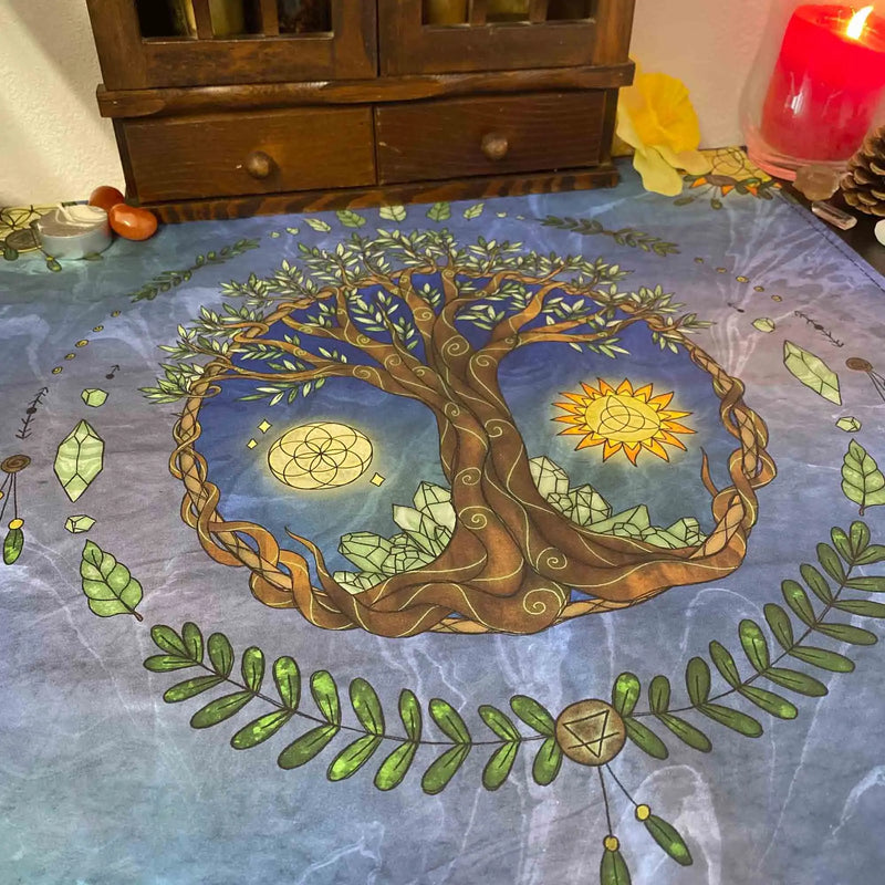 Afralia™ Tree Life Tapestry Altar Tablecloth Wall Hanging Room Decor Oracle Witchcraft Moon Sun