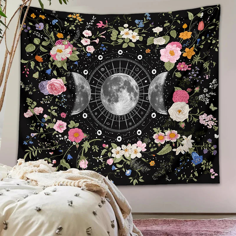 Bohemian Botanical Triple Moon Tapestry by Afralia™