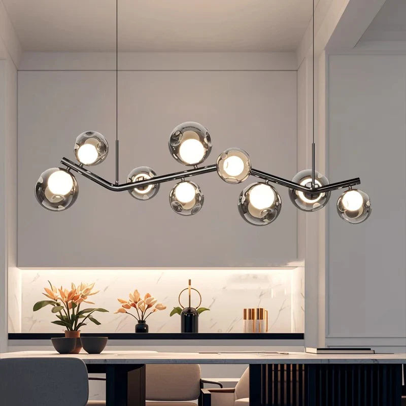 Afralia™ Smoky Gray Glass LED Chandelier Pendant Lights for Dining Room Kitchen Island