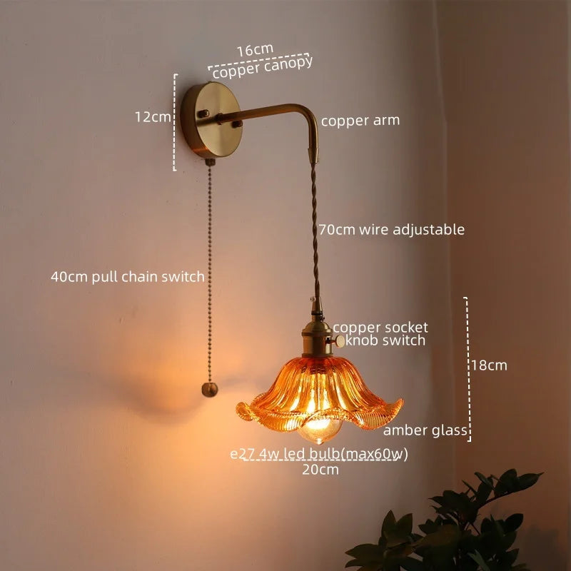 Afralia™ Nordic LED Glass Copper Wall Sconce Modern Living Room Bedroom Light