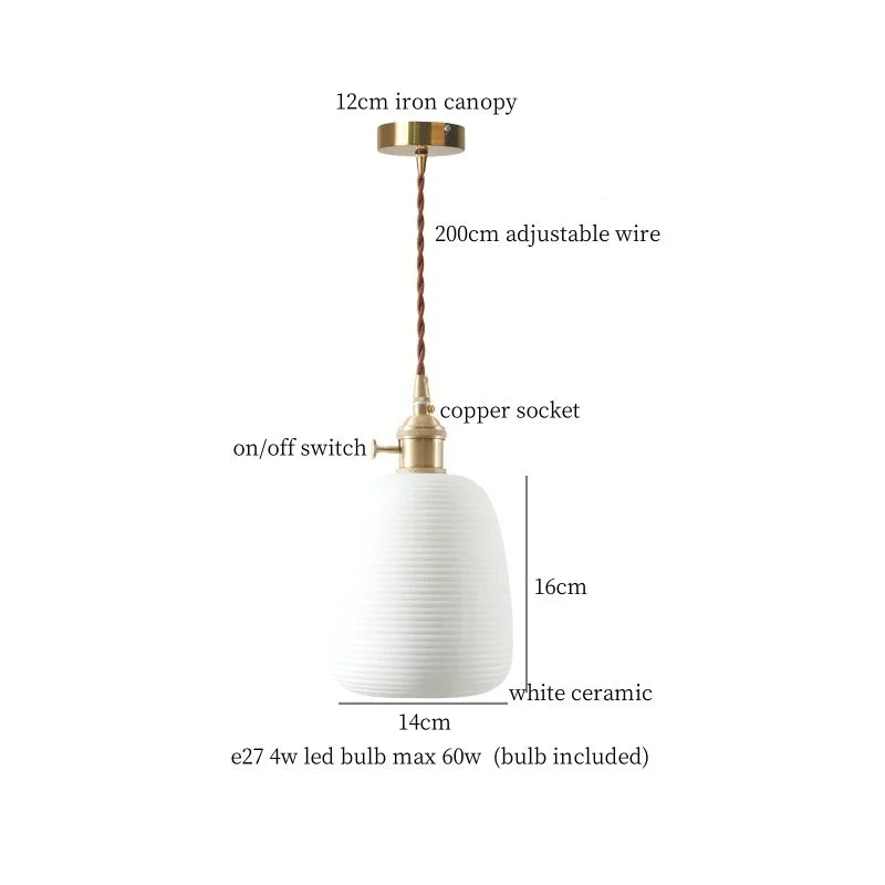 Afralia™ Ceramic LED Pendant Light Japanese Copper Hanging Lamp - Vintage Style