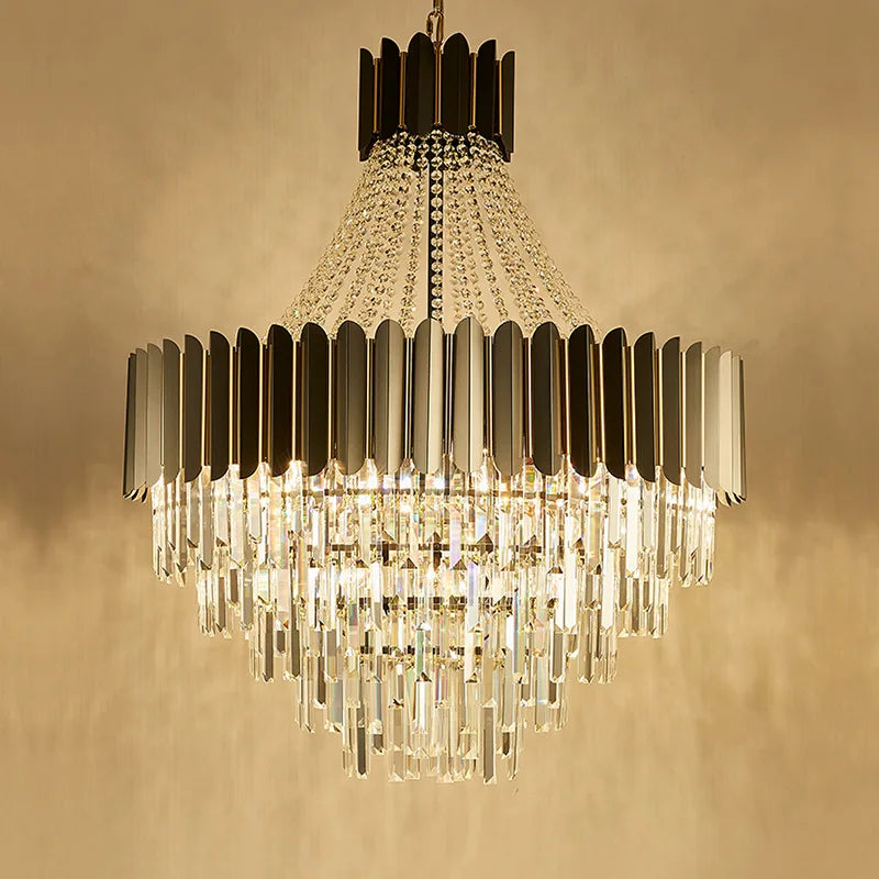 Afralia™ Crystal LED Chandelier Black Gold Finish for Dinning Room