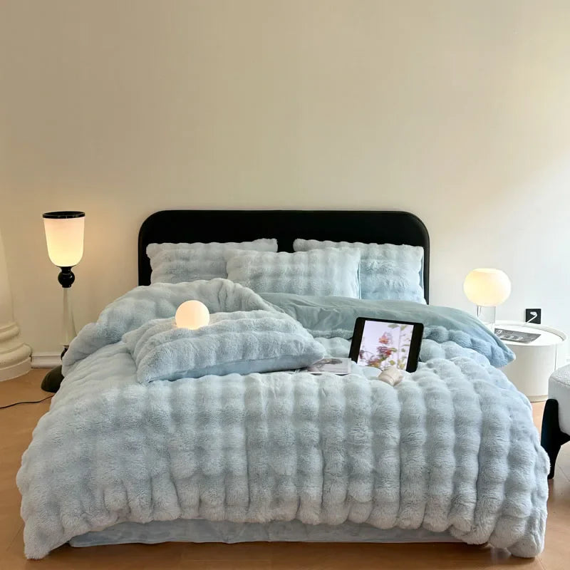 Afralia™ Faux Rabbit Fur Bedding Set, Velvet Plush, Soft & Luxurious 4Pcs