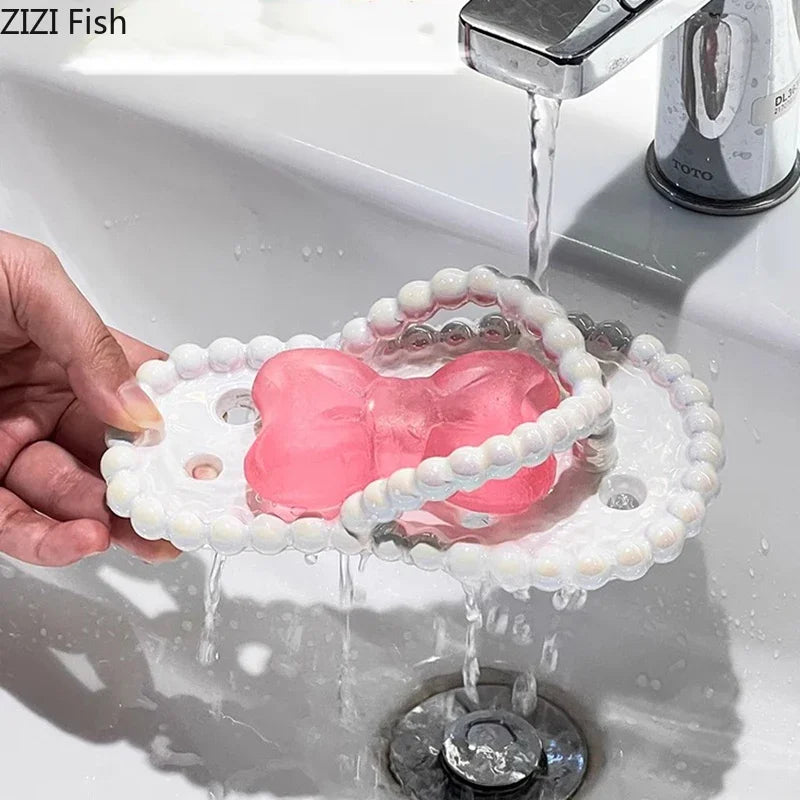 Afralia™ Slipper Ceramic Soap Dish Bathroom Accessories Drainage Rack - White