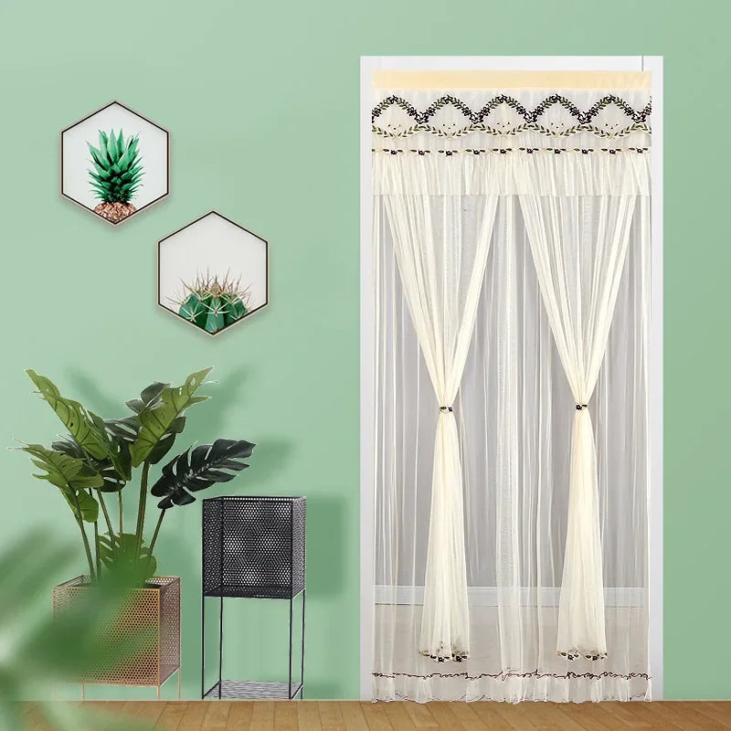 Afralia™ Lace Embroider Anti-Mosquito Net Door Curtains - Pleated Design for Light and Air Flow