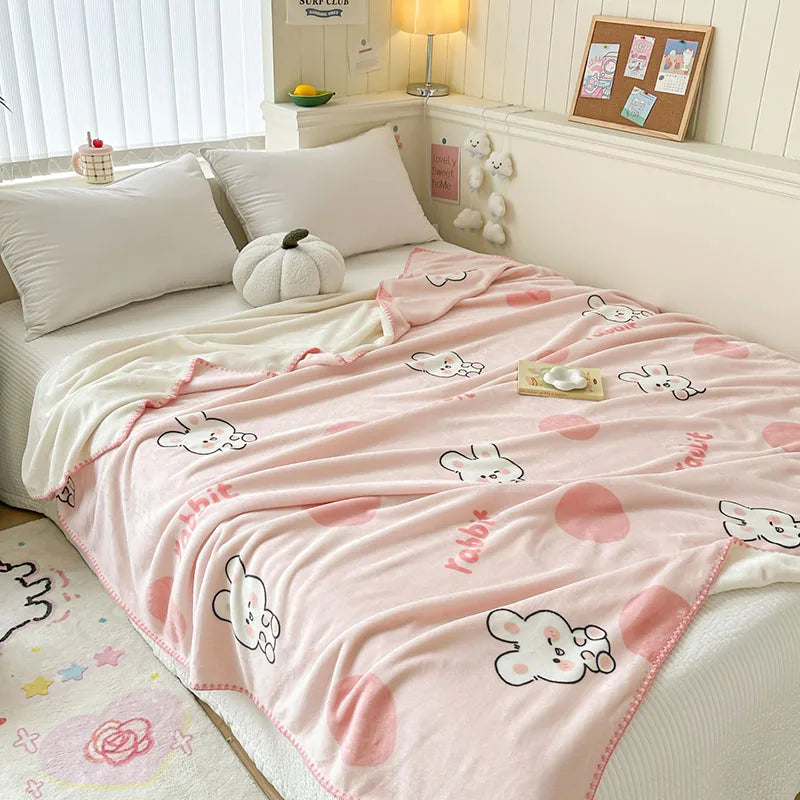 Afralia™ Cozy Milk Velvet Blanket: Cute Pattern, Warm, Multi-Functional Sofa & Travel Shawl