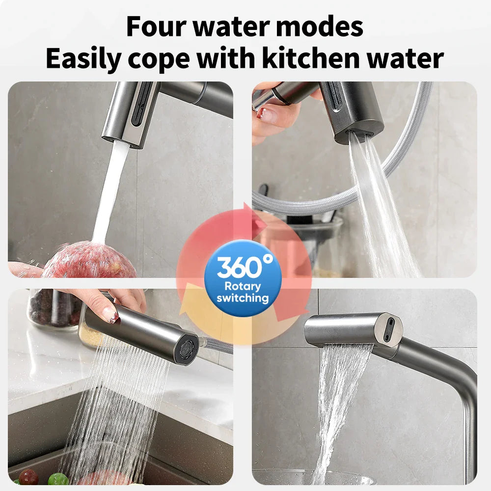 Afralia™ Black Pull Out Kitchen Faucet with Waterfall Stream Sprayer Head