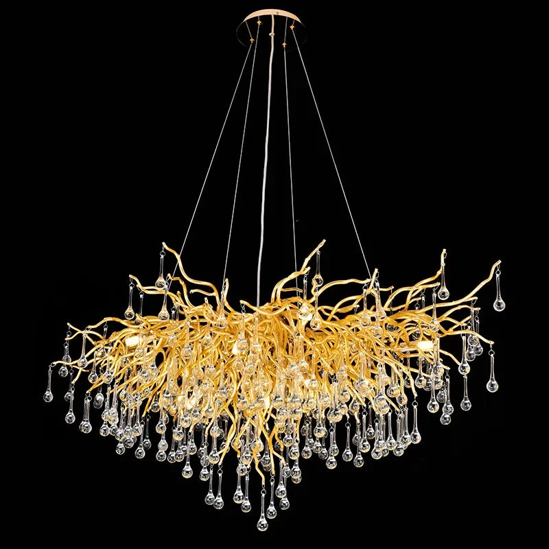 Afralia™ Golden Branch Crystal Chandelier for Modern Luxury Living Room & Hotel Lobby Decor