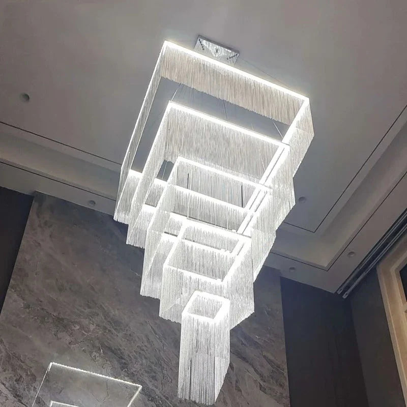 Afralia™ Modern Tassel Aluminum Chain Ceiling Chandelier for Villa Stairwell