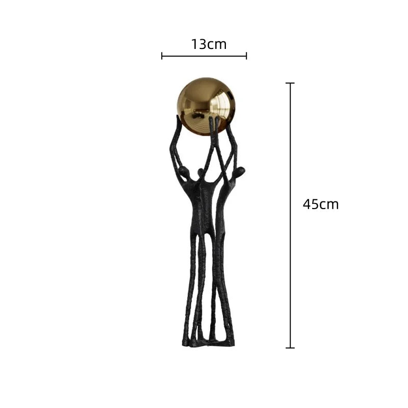 Afralia™ Human Figure Sculpture Golden Ball Holder Metal Figurine Home Decor