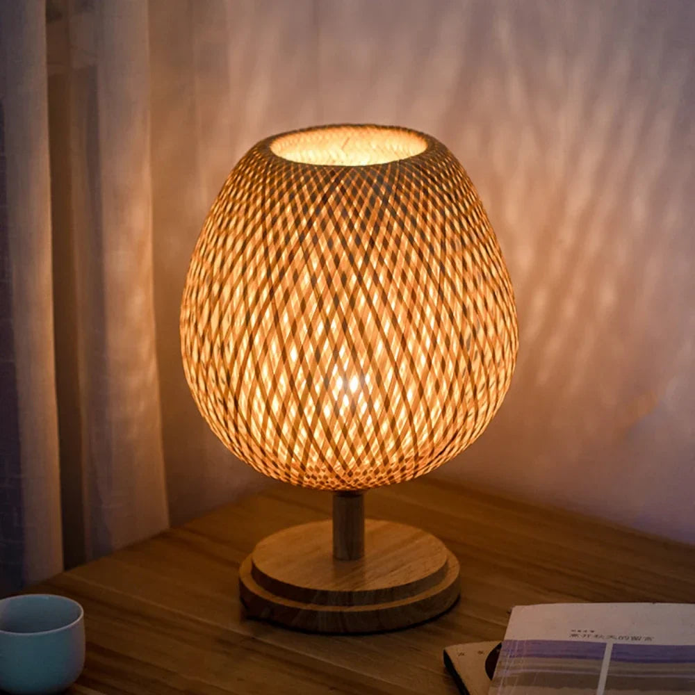 Afralia™ Handcrafted Bamboo Table Lamp with Wood Rattan Lampshade