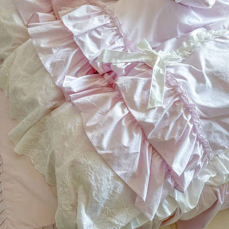 Afralia™ Korean Lace Ruffles Cotton Bedding Set - Sweet Girl Design