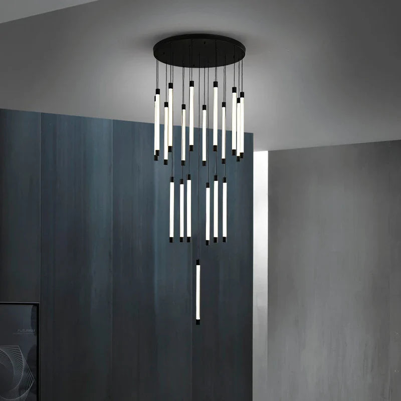 Afralia™ Villa Hotel Lobby Chandelier LED Tube Pendant Lights for Stylish Indoor Lighting