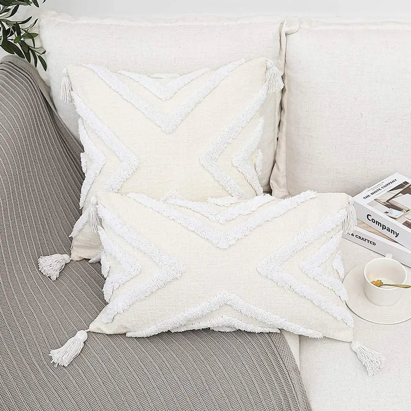 Afralia™ Bohemian Chenille Pillowcase Geometric Pattern Tufted Tassel Sofa Cushions