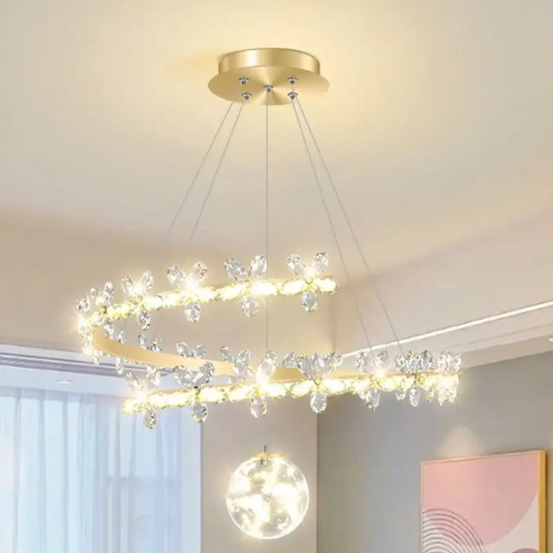 Afralia™ Crystal Flower Gold Ceiling Chandelier: Modern Luxury Nordic Living Room Light