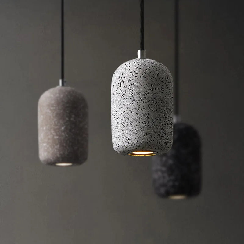 Afralia™ Modern Grey Cement Stone Pendant Lamp LED for Bedroom, Restaurant, Bar Decor