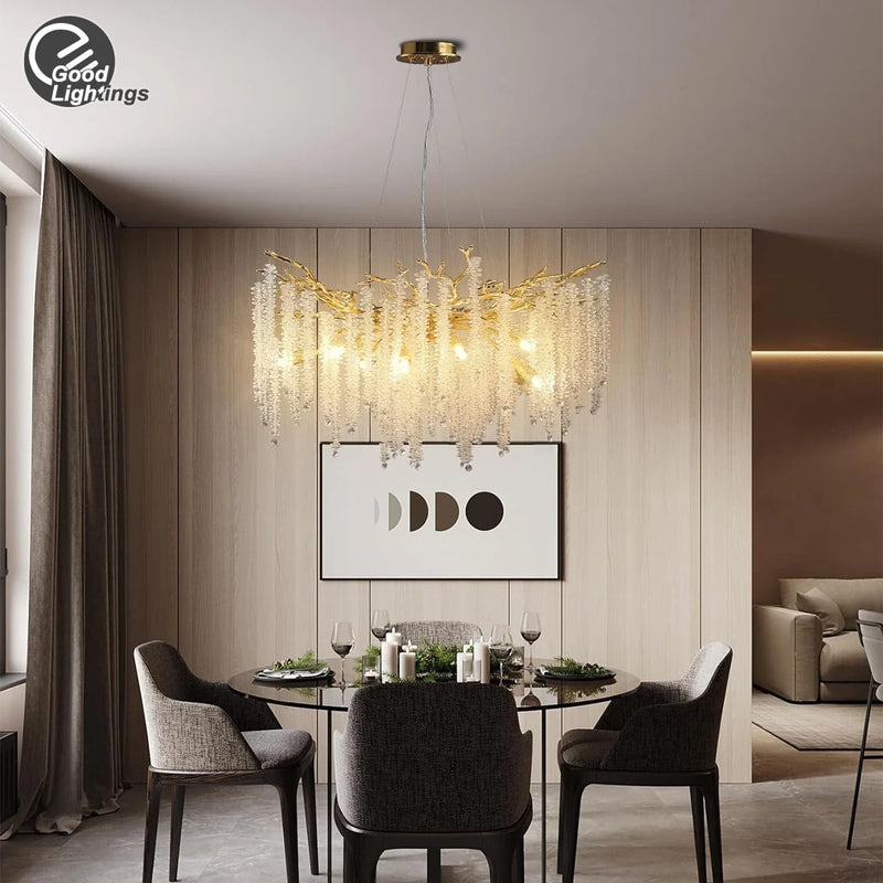 Afralia™ Gold Round Crystal Branches Chandelier