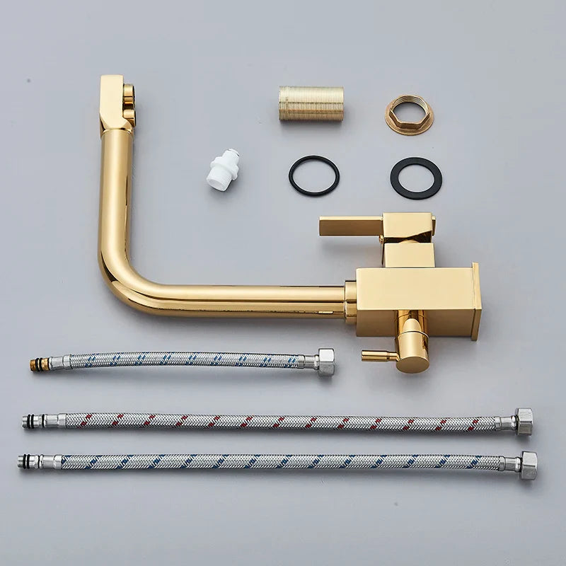 Afralia™ Dual Outlet Gold Kitchen Faucet for Purified Water Hot & Cold Basin Sink