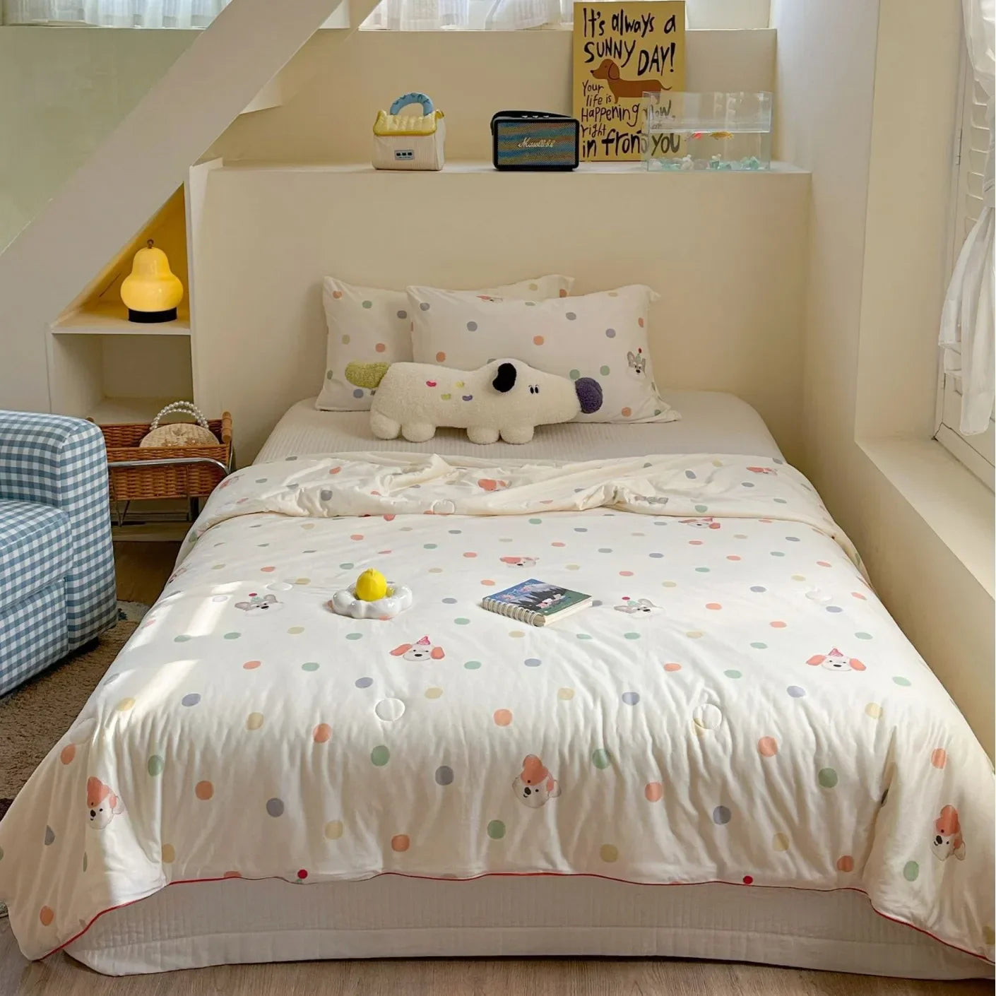 Afralia™ Cartoon Patchwork Summer Cooling Blanket Lightweight Air Condition Comforter