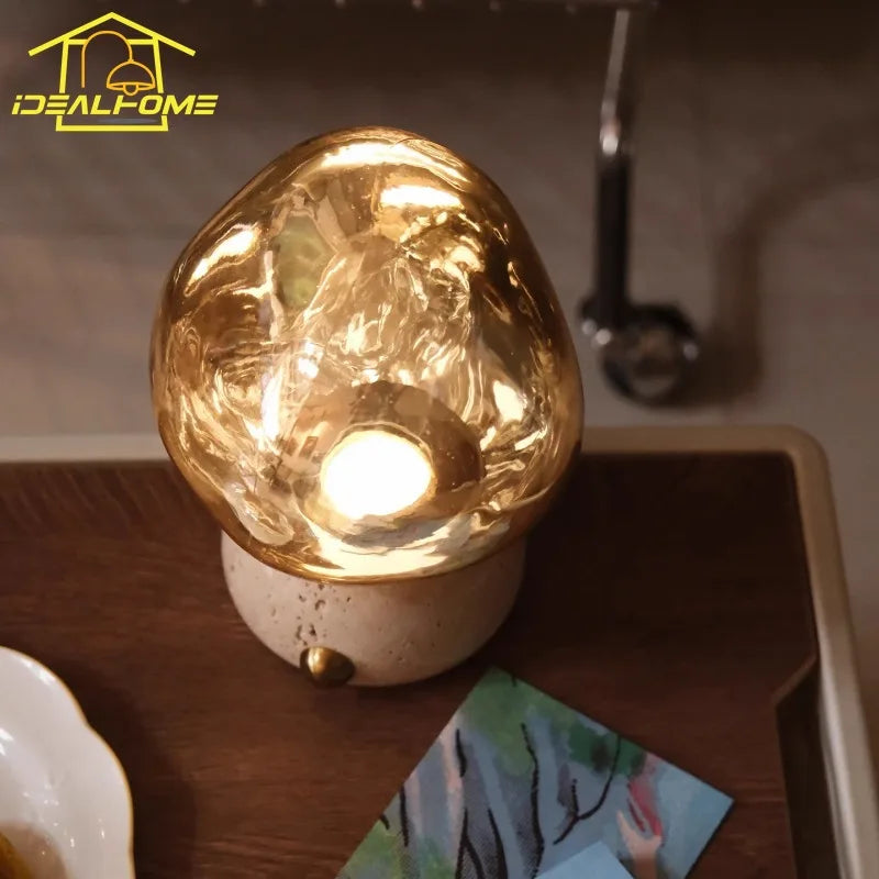 Afralia™ Glass Marble Table Lamp Touch Switch USB Charging Desk Light