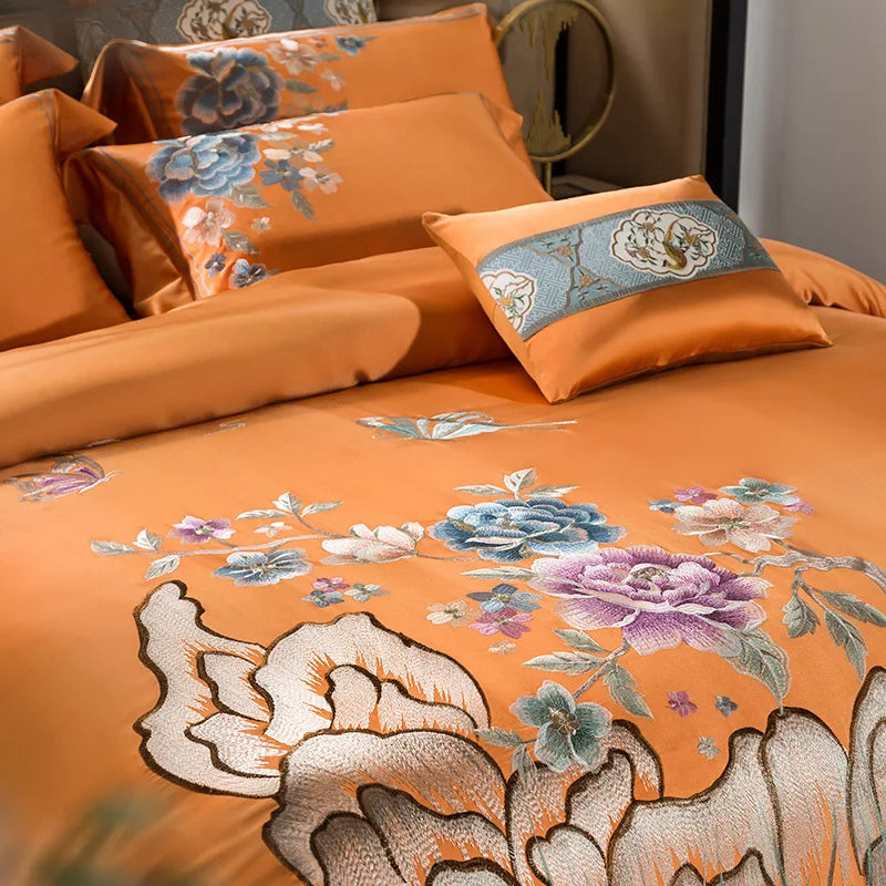 Afralia™ 200S Embroidery Egyptian Cotton Bedding Set - Queen King Linens