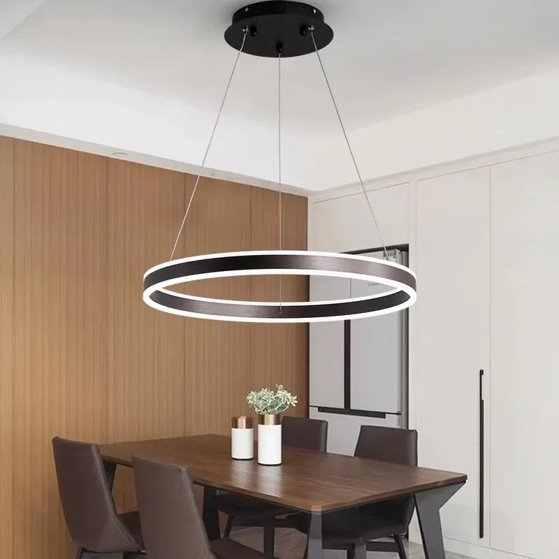 Afralia™ Modern Black Ring LED Chandelier for Home Decor Lighting