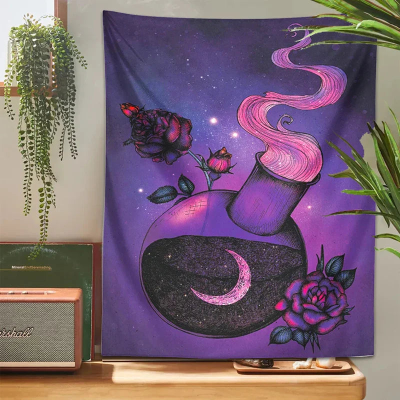 Afralia™ Purple Rose Magic Tapestry Wall Hanging: Boho Home Decor for Hippie Vibes