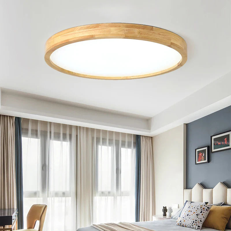 Afralia™ Wood Finish LED Ceiling Light: Modern, Thin, Nordic Design for Home Decor.