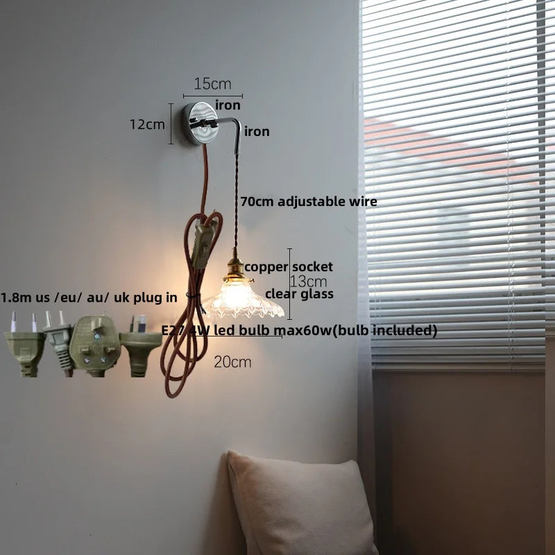Afralia™ White Glass LED Wall Lights with Pull Chain Switch - Nordic Modern Bedside Lamp