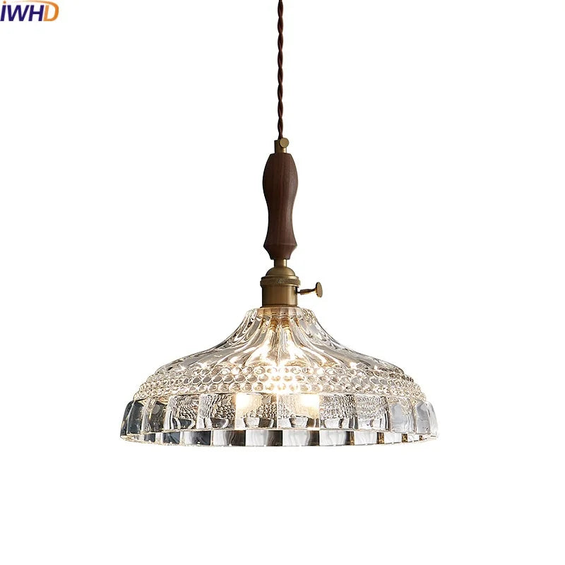 Afralia™ LED Pendant Light Fixture Wood Handle Clear Glass Modern Hanging Lamp