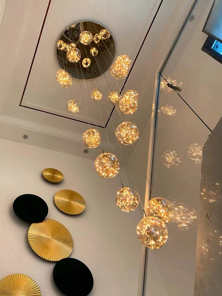 Afralia™ Modern Glass Ball Spiral Chandelier Pendant Light for Living Room Loft Villa