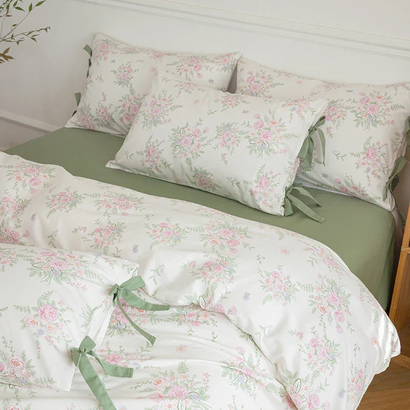 Afralia™ Floral Cotton Bedding Set - Single to King Sizes - Duvet Cover, Sheet, Pillowcases
