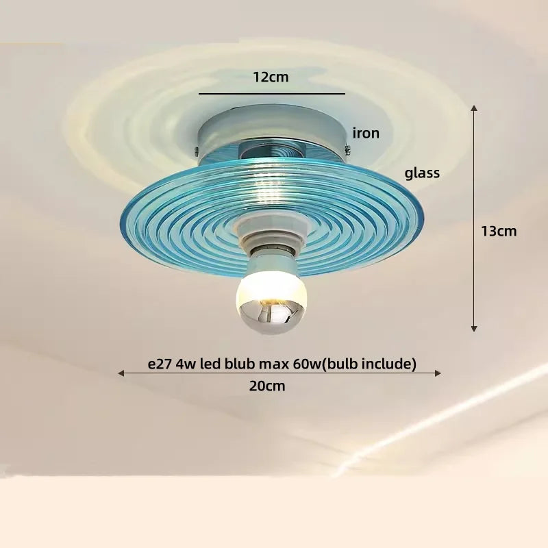 Afralia™ Tiffany Cube Glass LED Ceiling Lamp Copper Canopy Flush Mount Light
