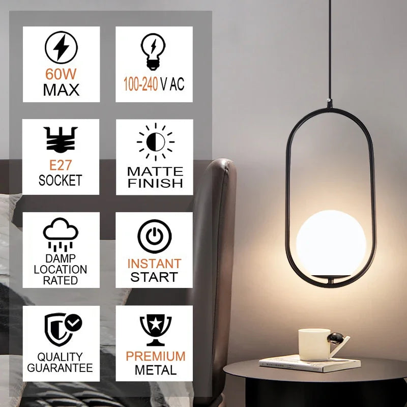 Afralia™ Glass Ball Pendant Lights LED Kitchen Living Room Suspension Luminaire