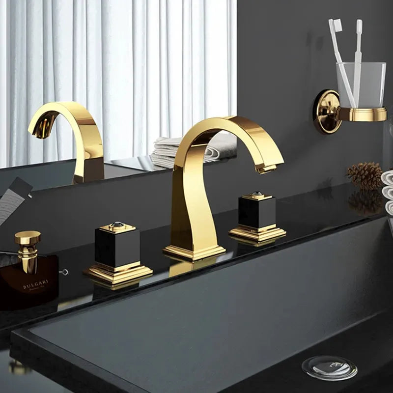 Afralia™ Chrome Brass Bathroom Faucet | Waterfall Sink 3-Hole Widespread Tap