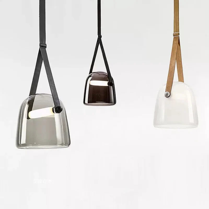 Afralia™ Glass Crystal LED Chandelier Ceiling Light with Leather Strips Suspension Lamp