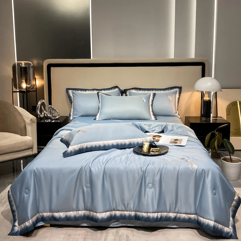 Afralia™ Feather Embroidered Comforter Set: Soft, Smooth, and Luxurious Bedding Collection