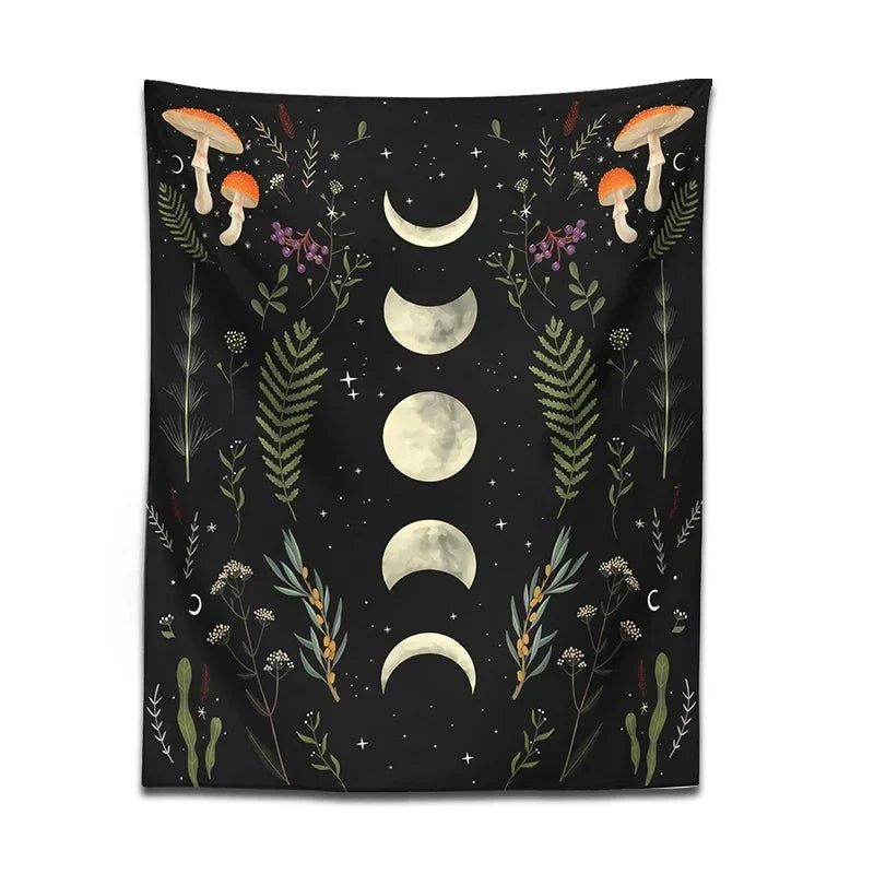 Moon Phase Mushroom Botanical Tapestry by Afralia™ for Boho Home Decor