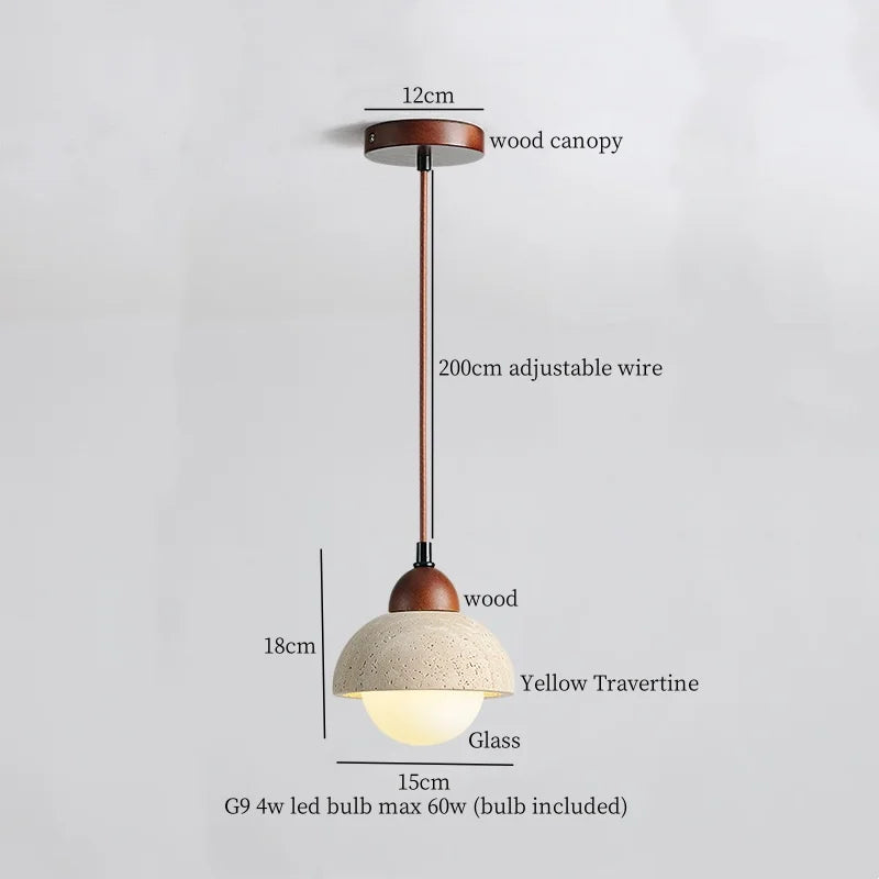 Afralia™ Yellow Travertine LED Hanging Lamp for Home, Cafe, and Bedroom Decor