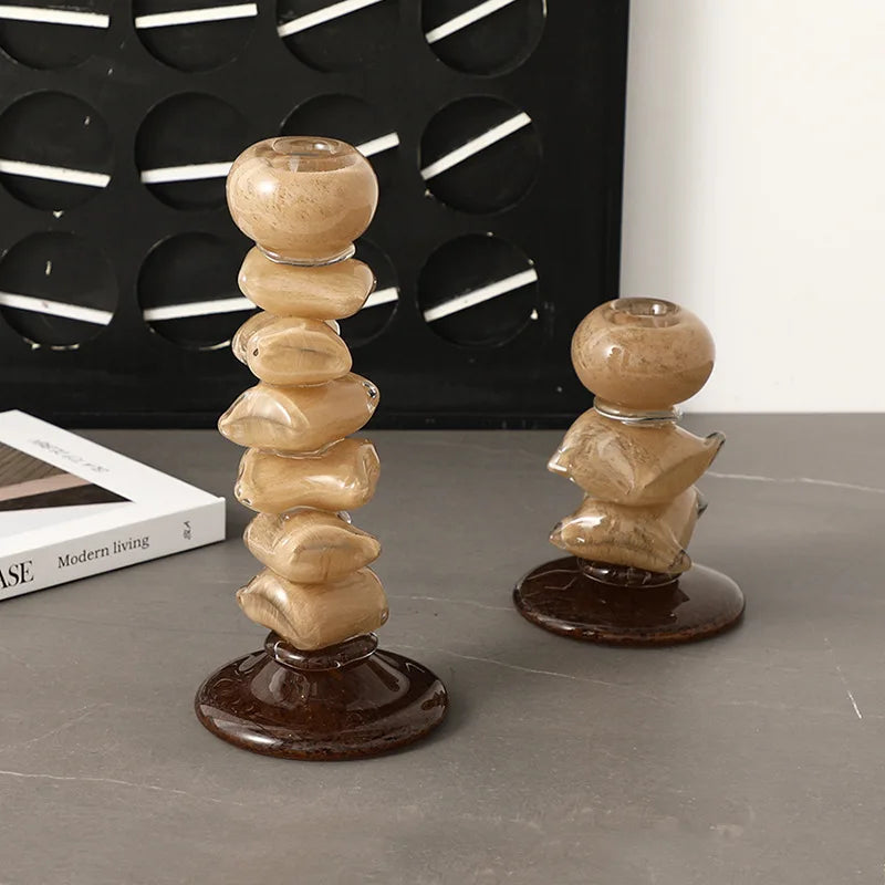 Afralia™ Color Block Candlestick Light Luxury Home Decor Craft
