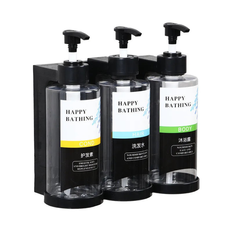 Afralia™ Amber Soap Dispenser & Shampoo Bottles Set for Drill-Free Bathroom Storage