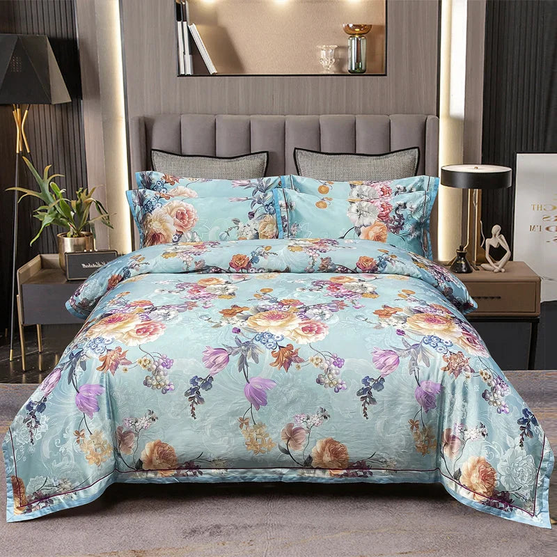 Afralia™ Vintage Floral Jacquard Cotton Wedding Bedding Set with Duvet Cover, Sheet, Pillowcases