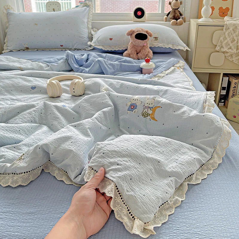 Afralia™ Hollow Lace Summer Quilt Set - Skin-Friendly Duvet Cover Kit - Flower Print Bedding