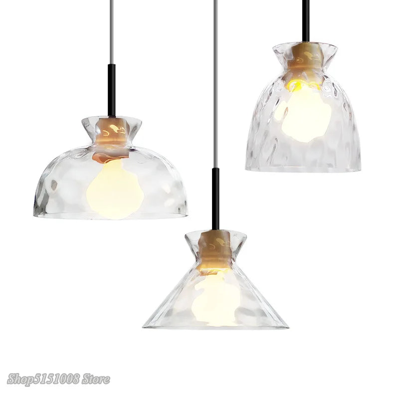 Afralia™ Wood Glass Pendant Lamp Japanese Style Minimalist Led for Living Room