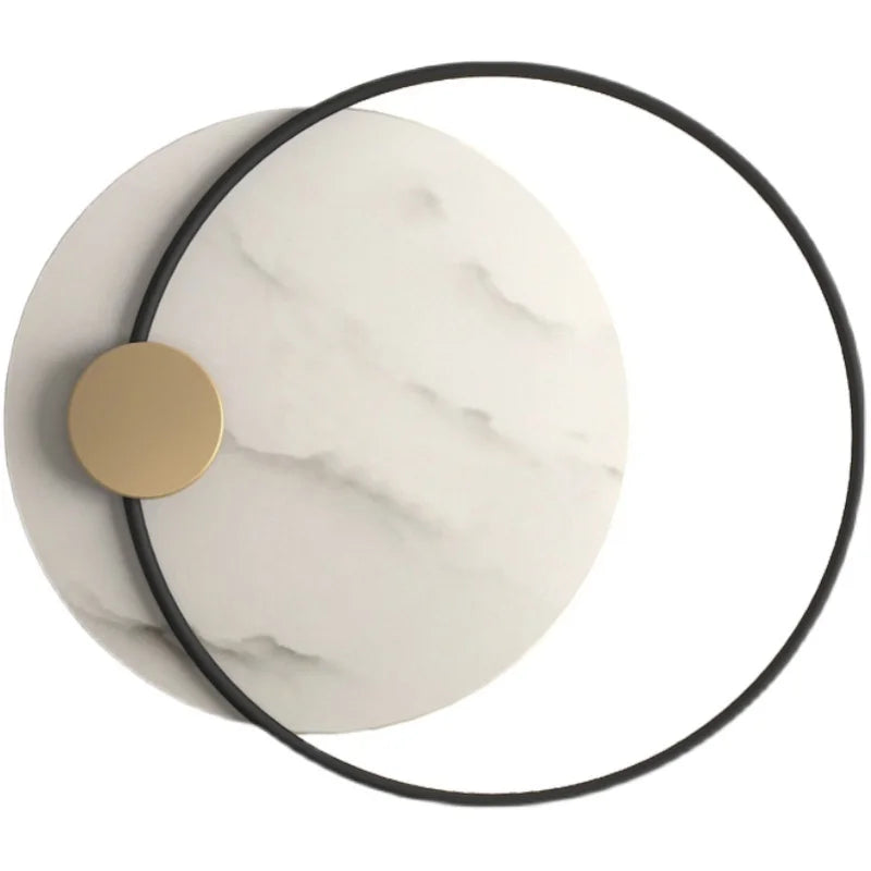 Afralia™ Modern LED Black Metal Marble Round Wall Lamp for Fancy Luxury Decor