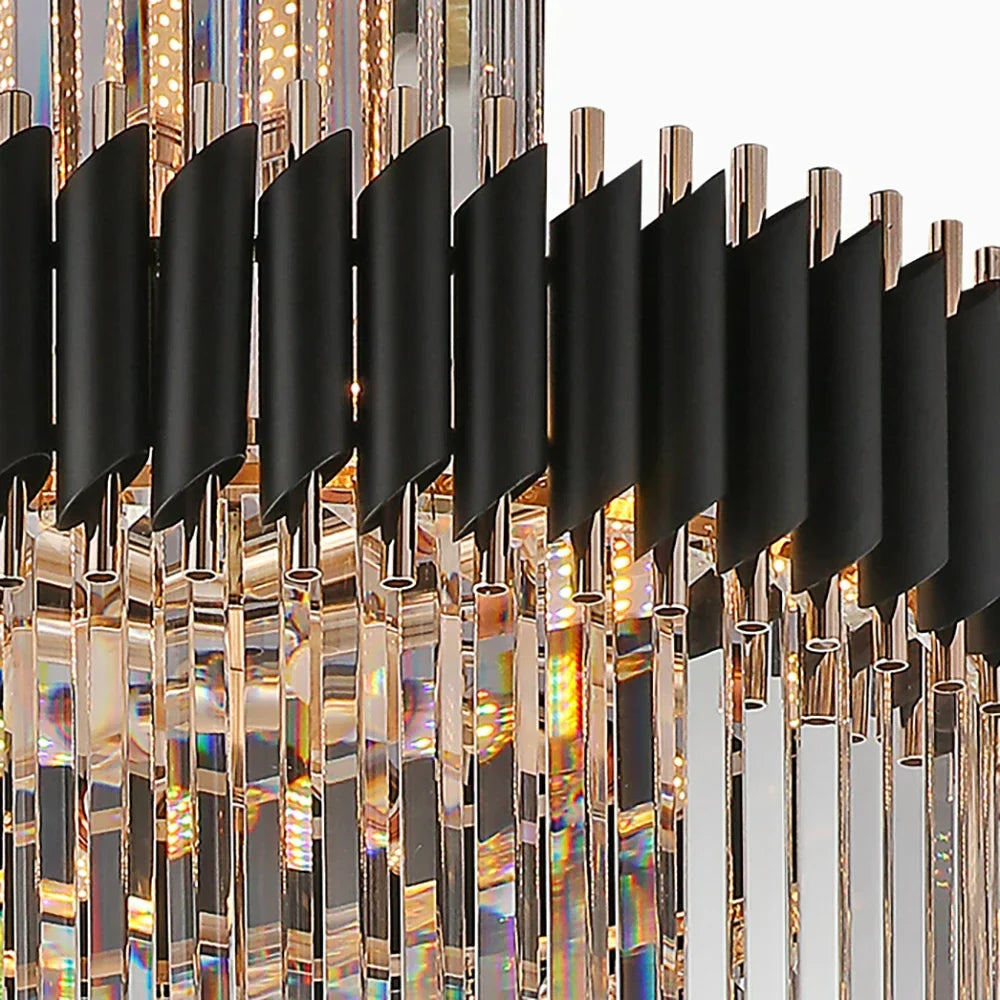 Afralia™ Crystal LED Chandeliers: Luxury Multi-layer Staircase Lighting, Black Stainless Steel