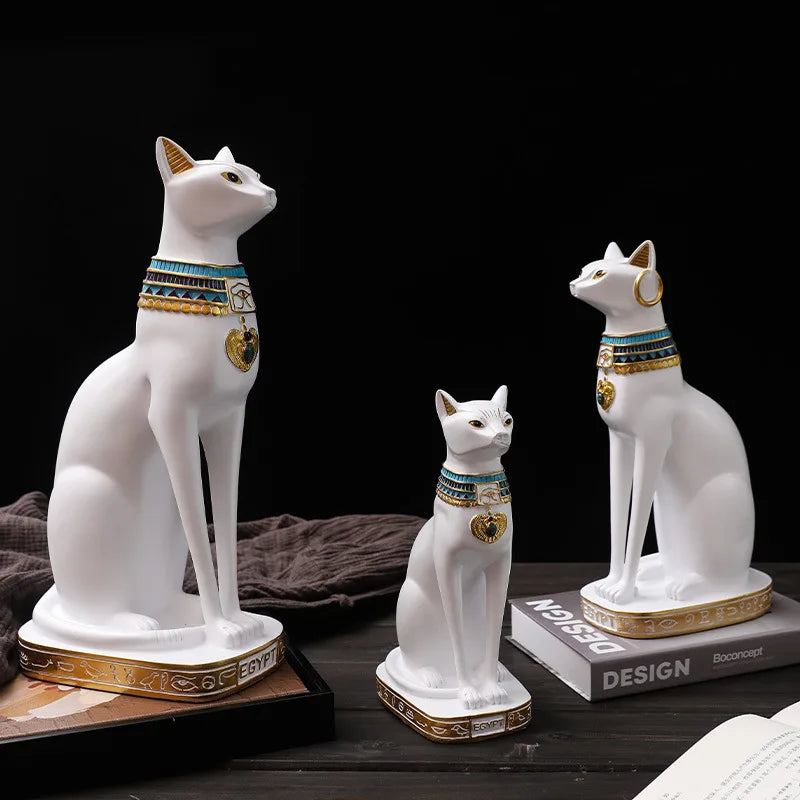 Nordic Egyptian Cat White Resin Ornament Figurine for Living Room Decor by Afralia™