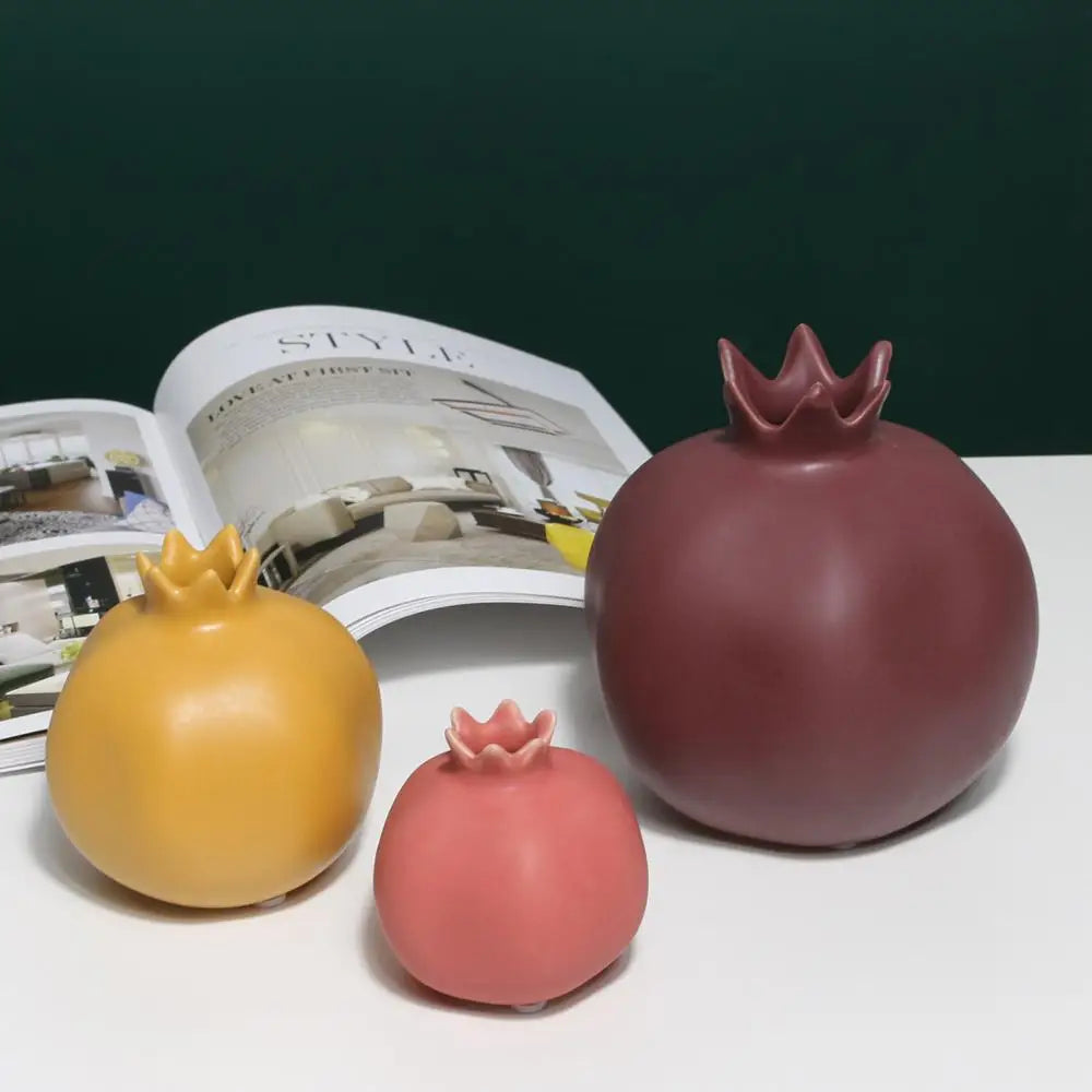 Afralia™ Nordic Pomegranate Ceramic Figurines - Matte Finish Living Room Decor & Shelf Decoration