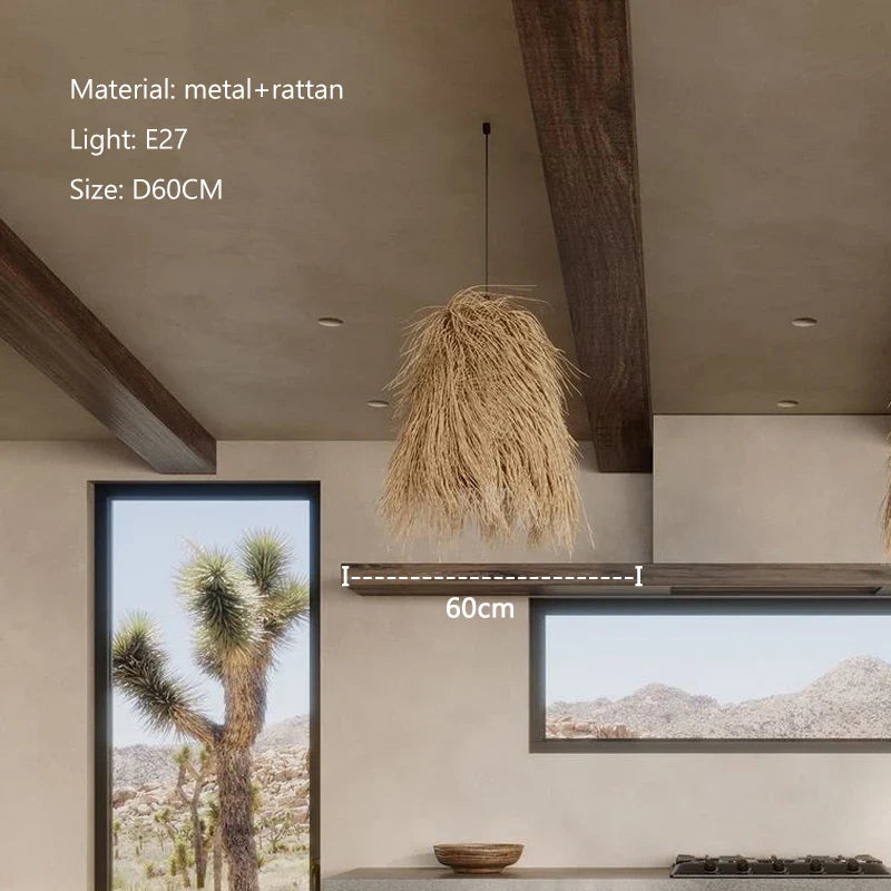 Afralia™ Handwoven Rattan LED Chandelier Pendant Light Fixture for Dining Room & Bar